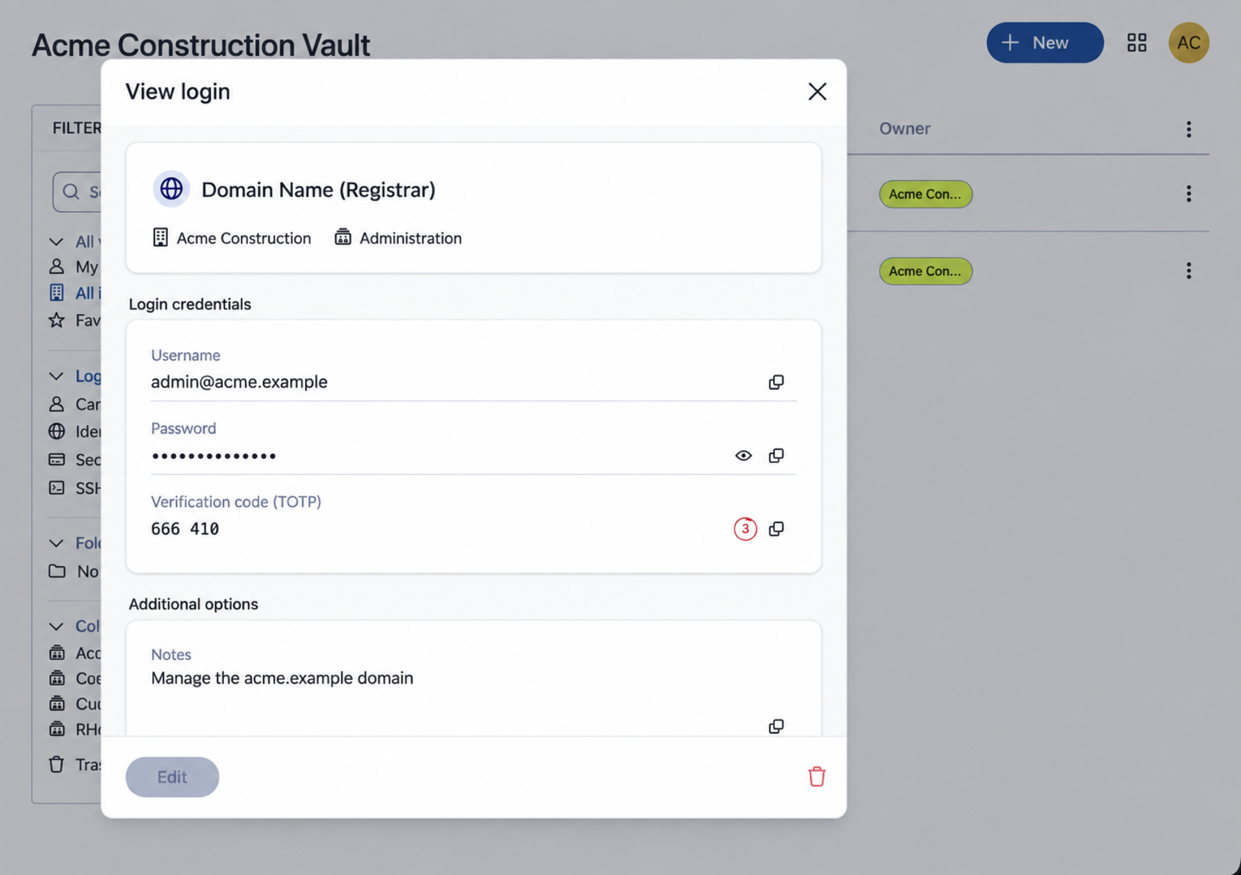 Vaultwarden Domain Credential Details
