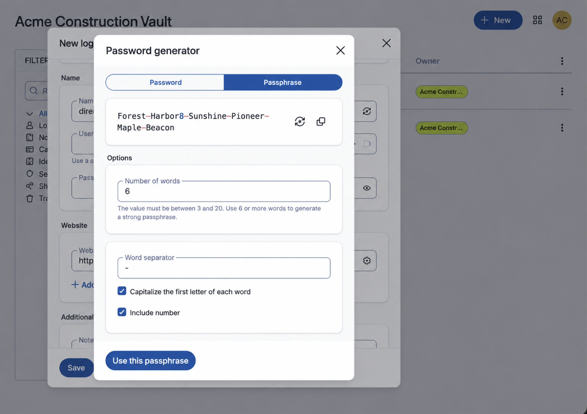 Vaultwarden Passphrase Generator