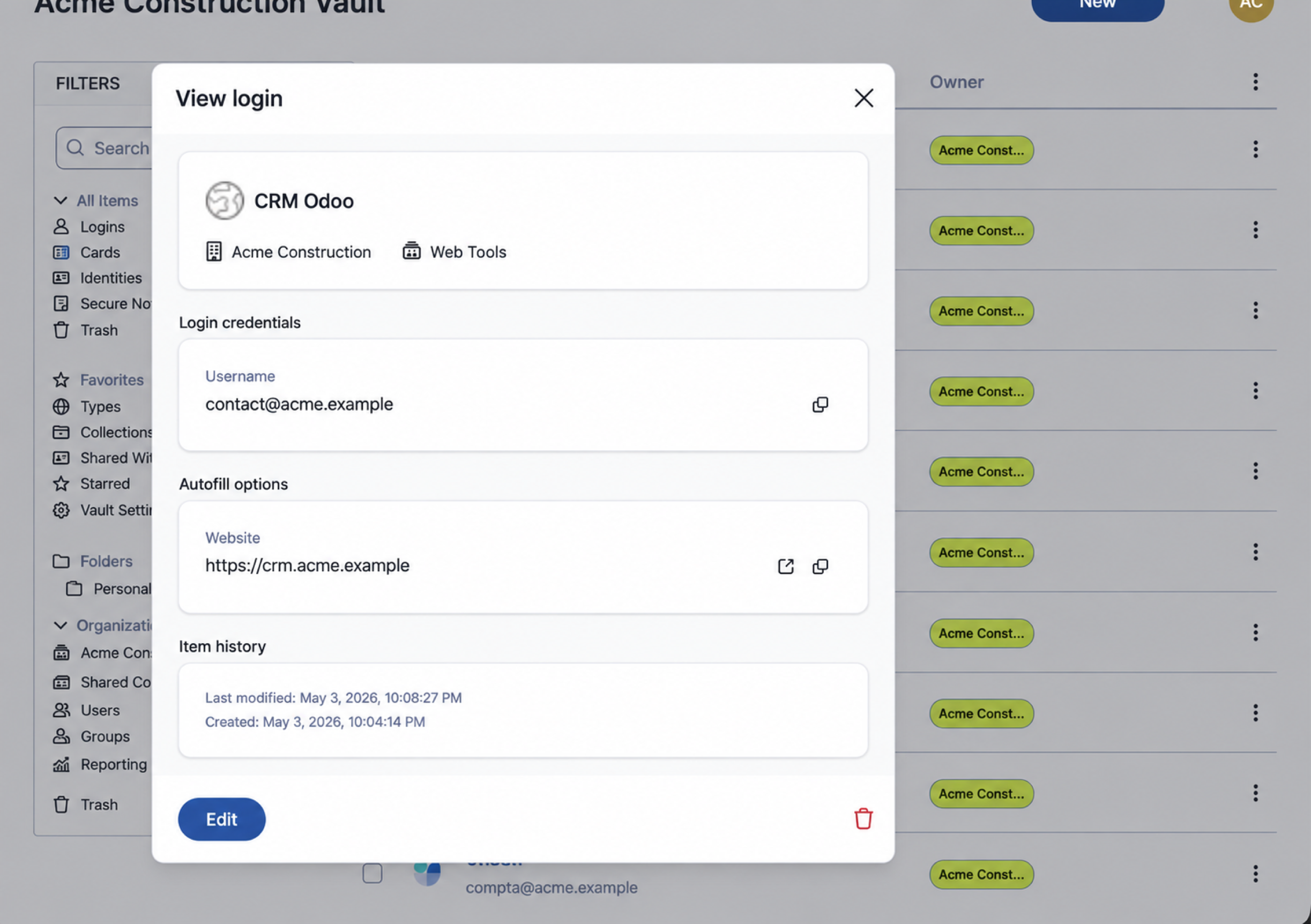 Vaultwarden CRM Credential Details
